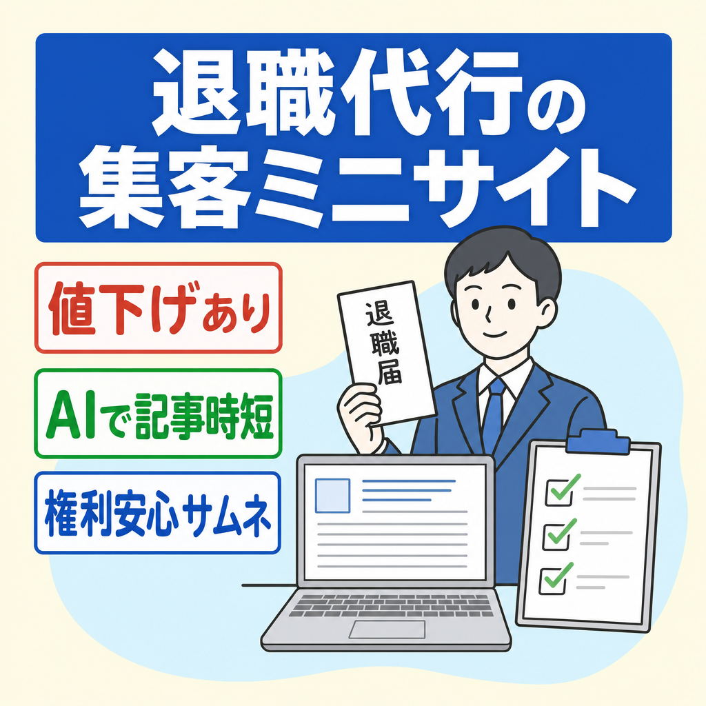 【アフィリエイト・集客用コラムに】退職代行サービス利用検討中の方に向けた実用的なミニ情報サイト【値下げ◎】