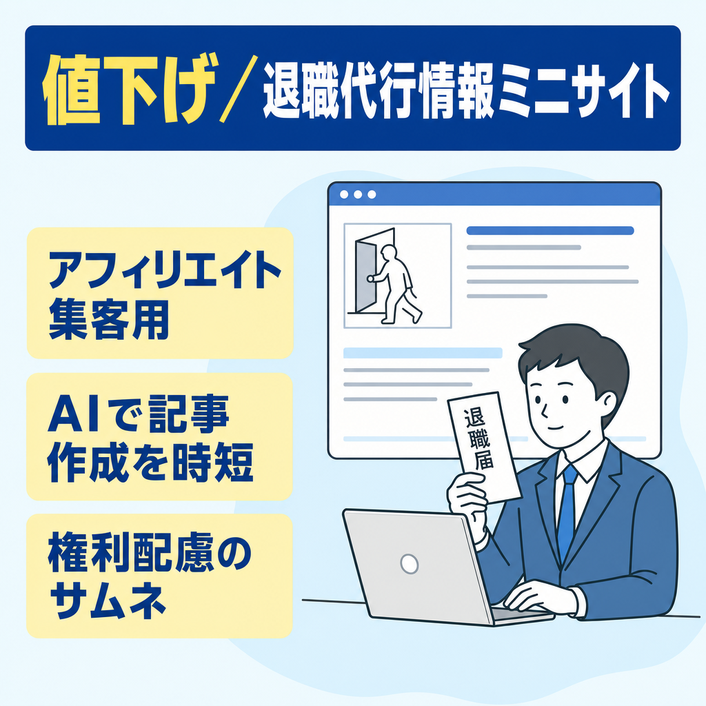 【値下げ◎】退職代行サービス利用検討中の方に向けた実用的なミニ情報サイト【アフィリエイト・集客用コラムに】