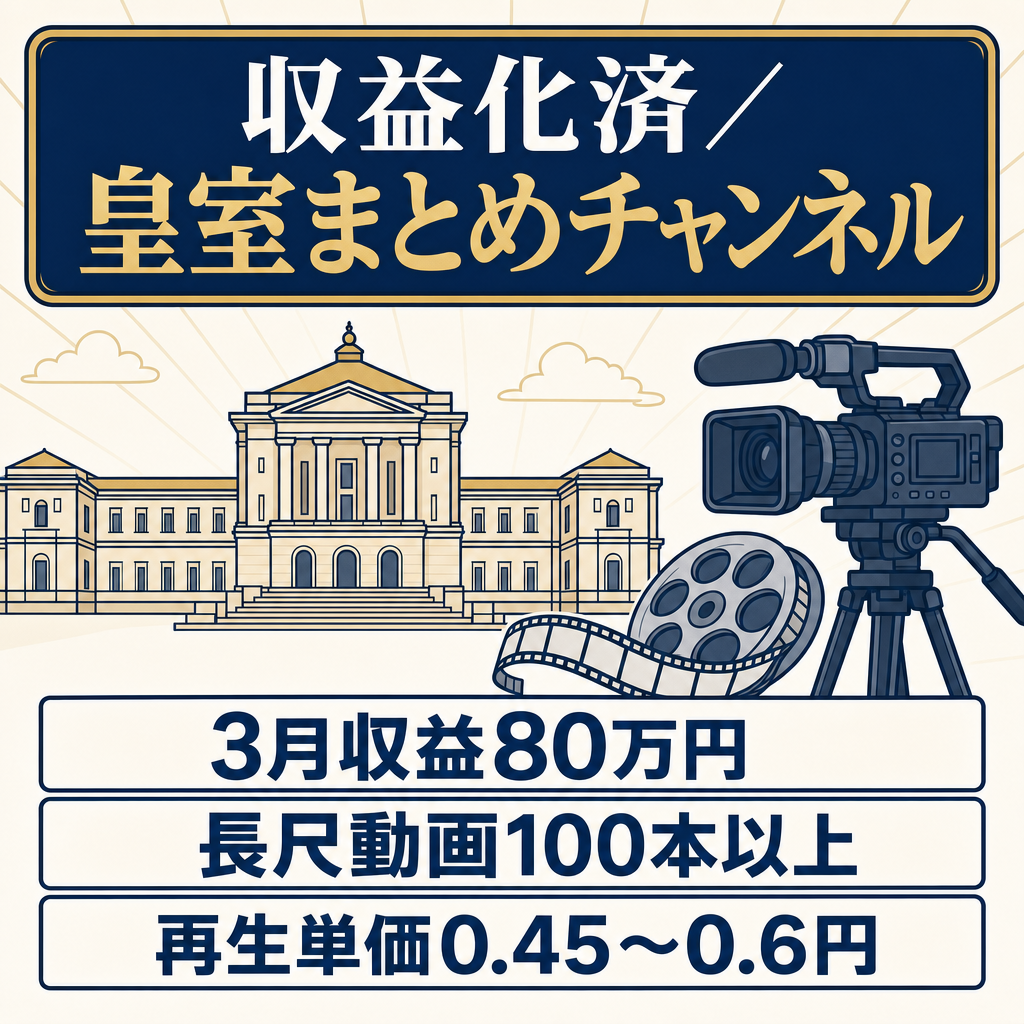 【3月収益80万円！】皇室のまとめチャンネル【収益化済・属人性ナシ】