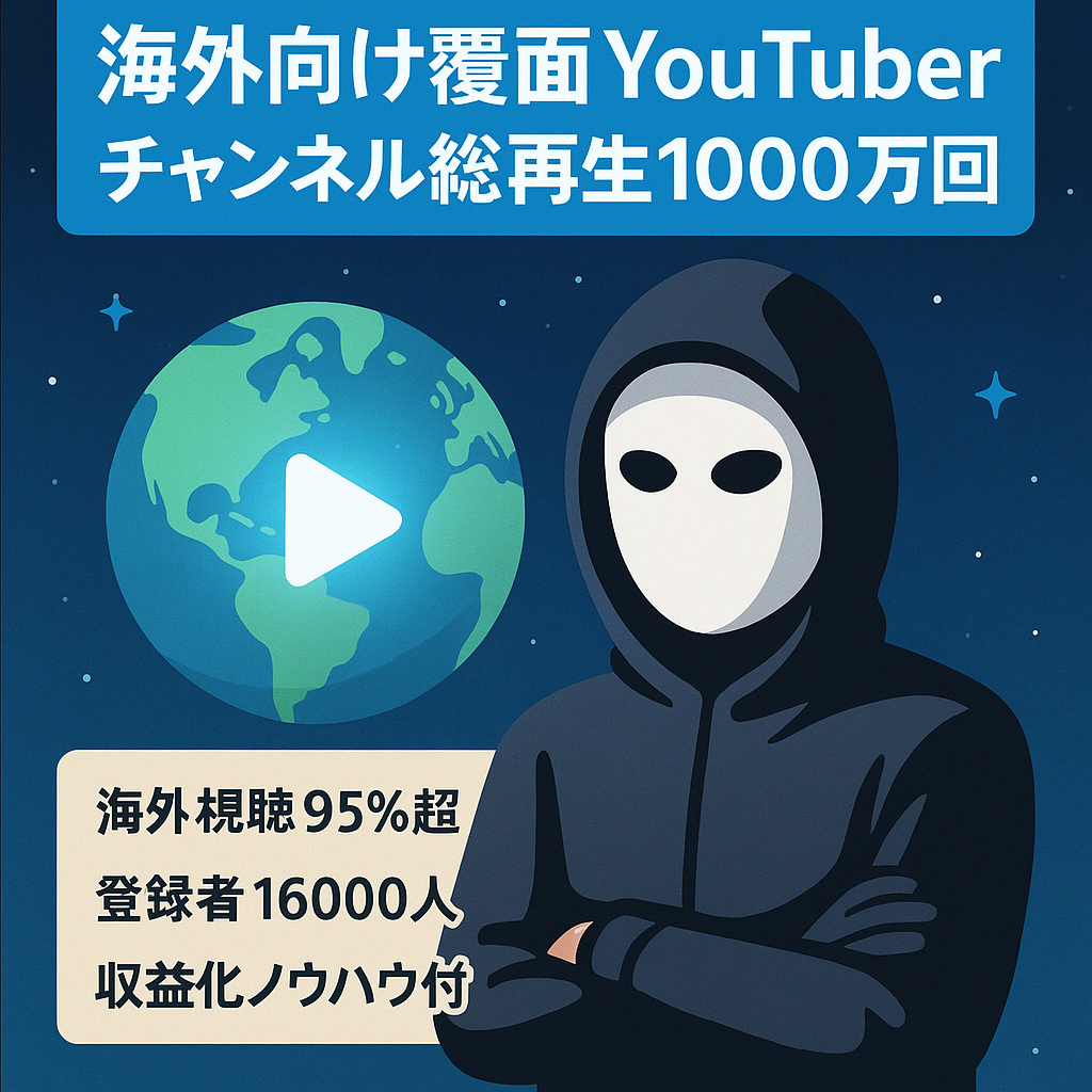 1000万再生動画あり】海外向け覆面YouTuberチャンネル【海外ユーザー95%以上 収益化済み】