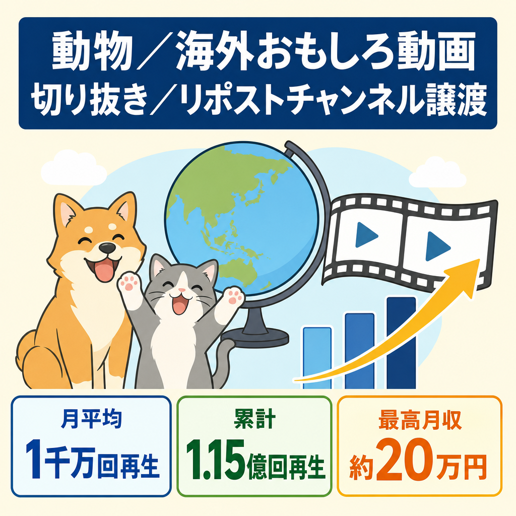 切り抜き：リポスト：最高月収約20万越え！収益化再審査合格！累計1億3000万再生越え! 動物・海外おもしろ動画チャンネル！