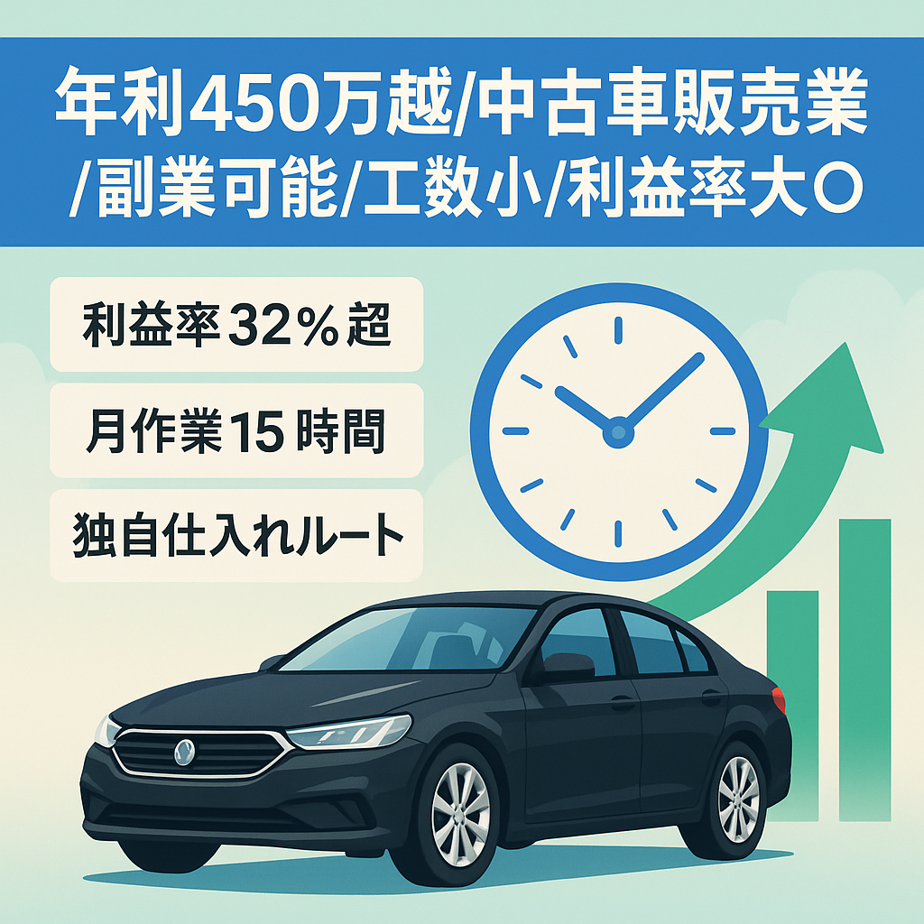 年利450万越/中古車販売事業/副業可能/工数小/利益率大◎