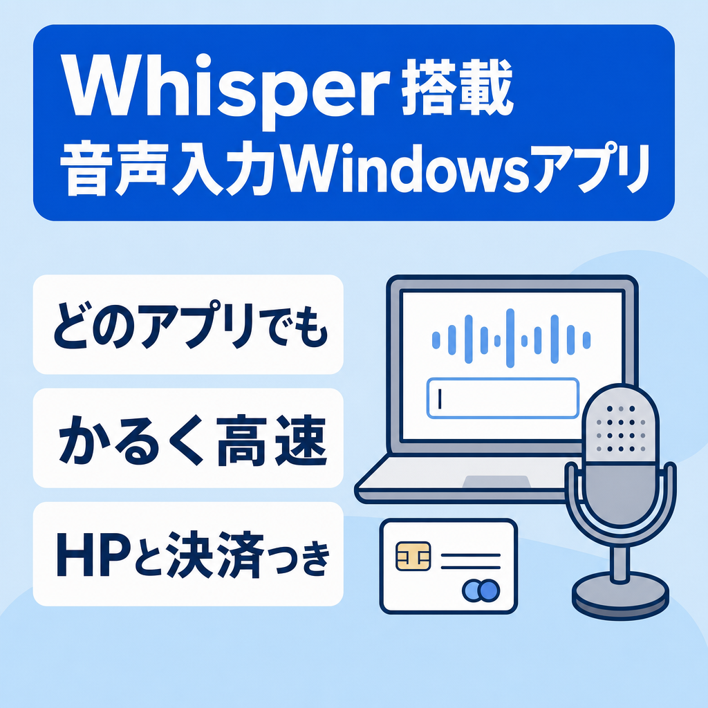 【Whisper AI搭載】あらゆるソフト・ブラウザで使える高精度音声入力Windowsアプリ（HP・決済機能付き）