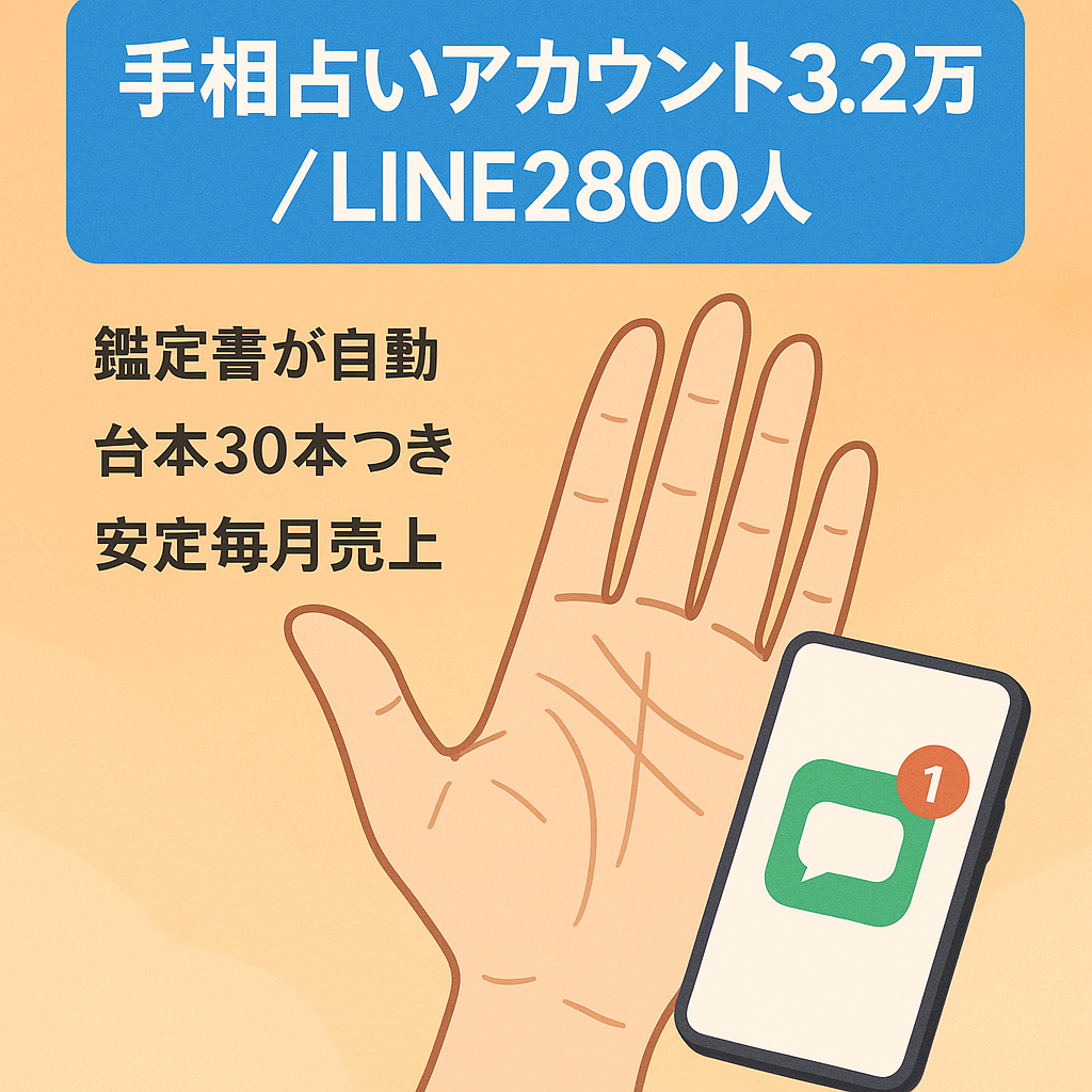 【手相占いフォロワー3.2万人】毎月収益しているアカウント+公式LINE2800人譲渡