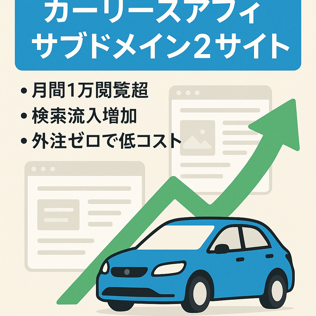 【高単価カーリースアフィ】1件3万円以上の成約実績！SEO上位キーワード多数の車ジャンルのサブドメイン2サイト付き