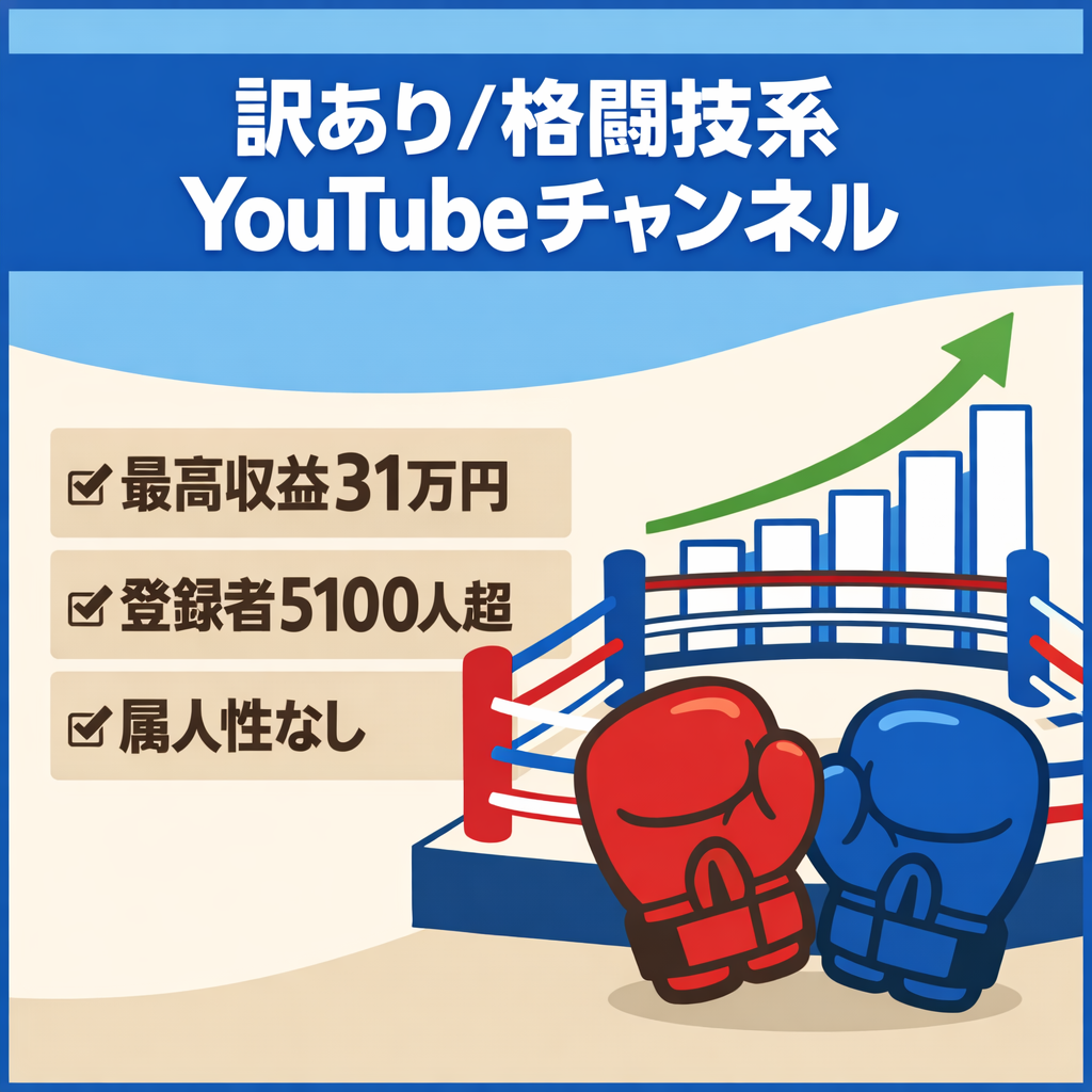 訳あり：【最高収益31万円/登録者数5100人超】属人性無し/今非常に伸びてる格闘技系YouTubeチャンネル