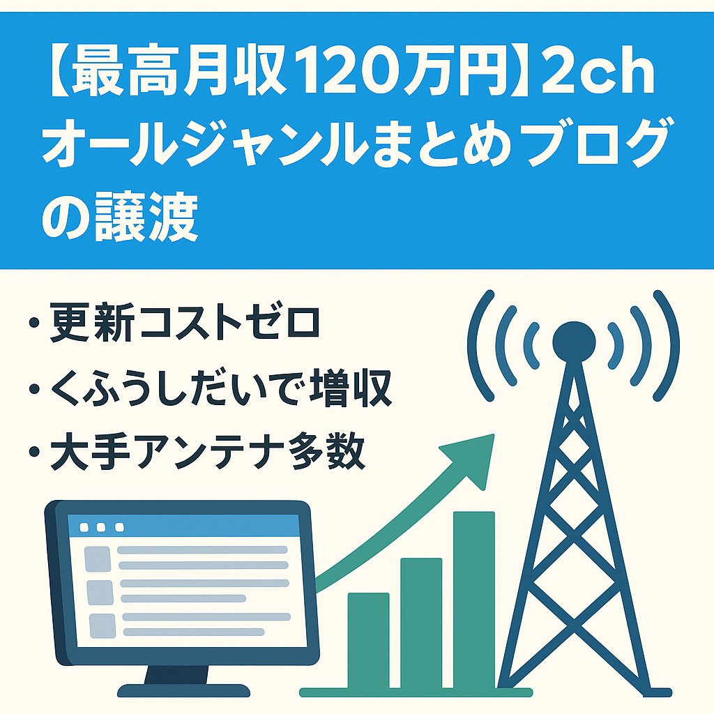 【最高月収120万円】2chオールジャンルまとめブログの譲渡