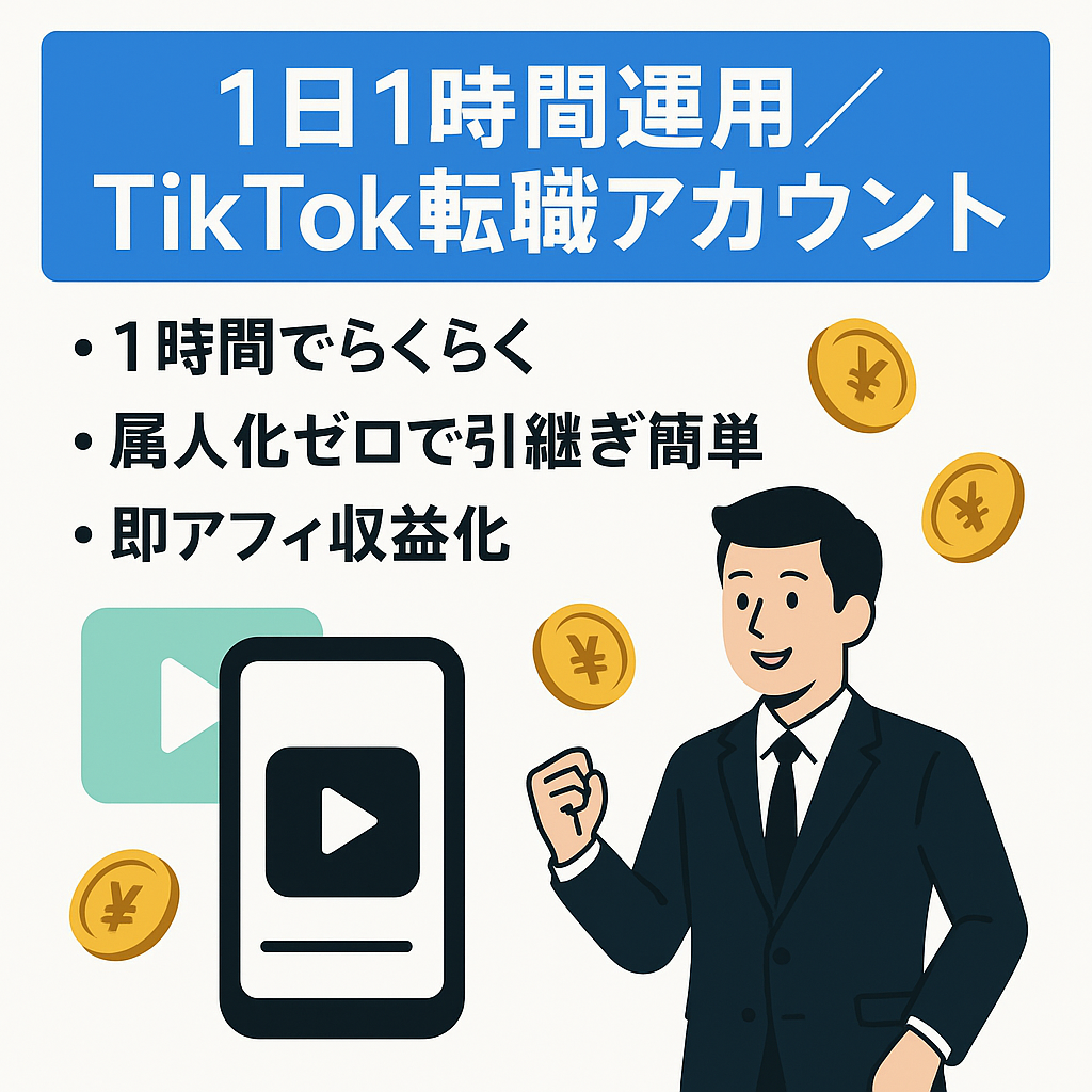 【早い者勝ち】1日1時間の作業でOK！　属人生なしTikTok転職アカウント【アフィリエイトメイン】