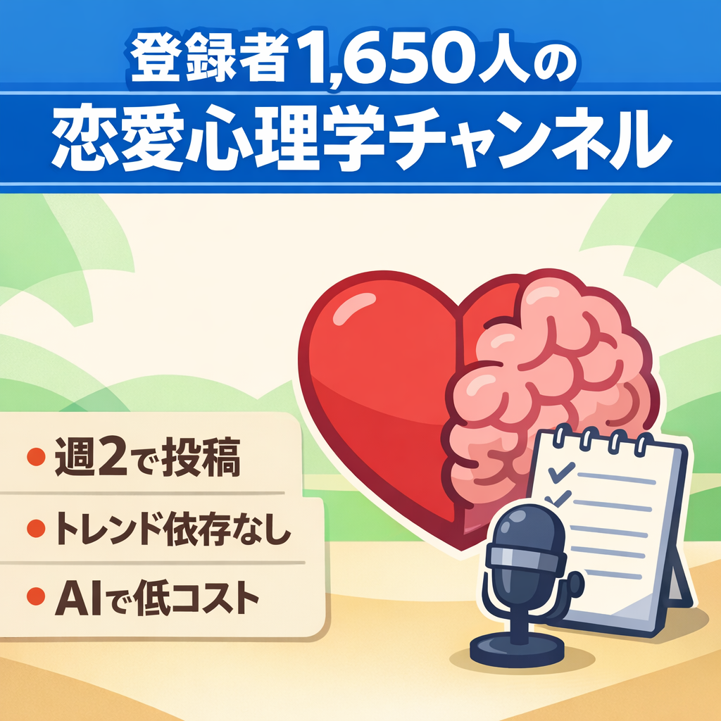 【登録者1,650人↑】週2投稿の恋愛心理学チャンネル。流行り廃りなく、ネタは豊富です。