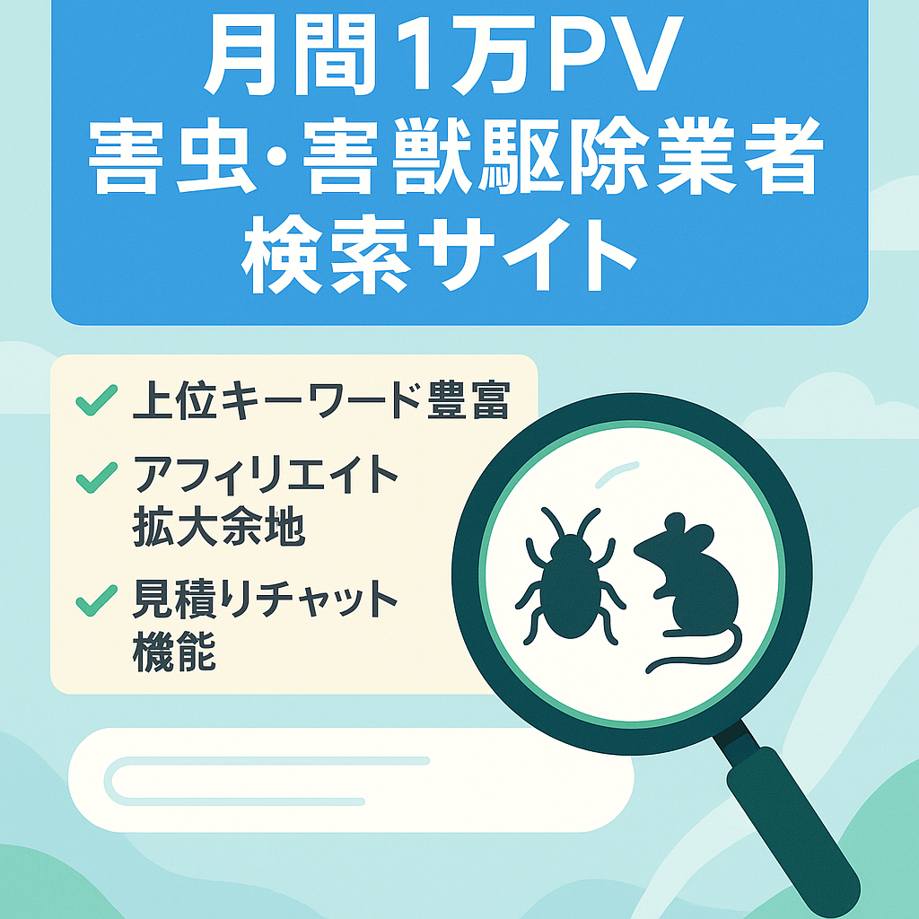 【月間PV1万以上、検索上位ワード多数保有】害虫・害獣駆除業者検索サイト