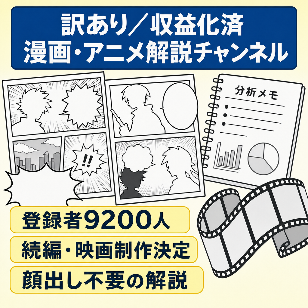 【訳あり/スピード重視/収益化済/登録者9200人】新シリーズ発表の人気アニメ/漫画・アニメ解説考察ch