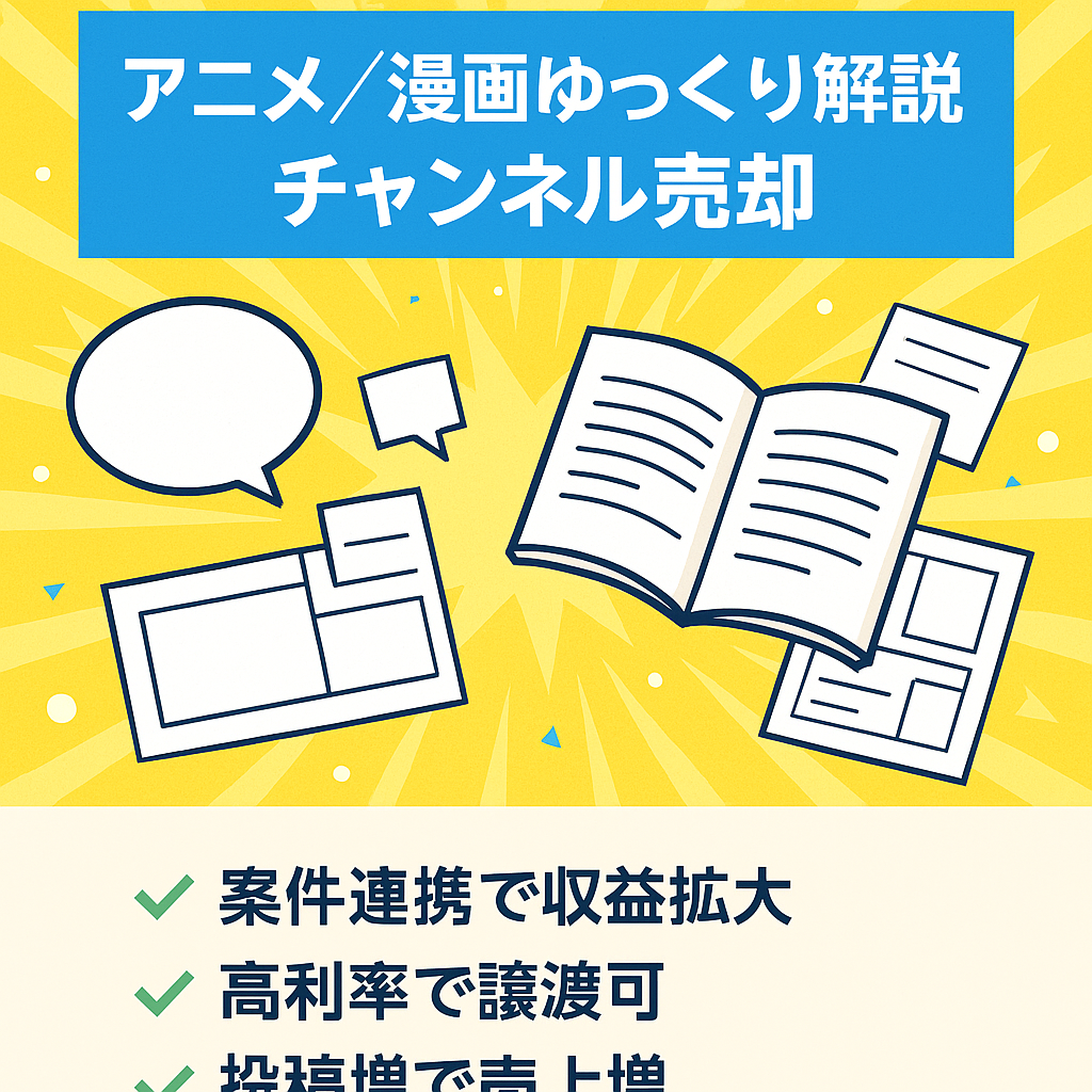 【人気継続中のアニメ/漫画ゆっくり解説】安定して稼げているチャンネル売却案件