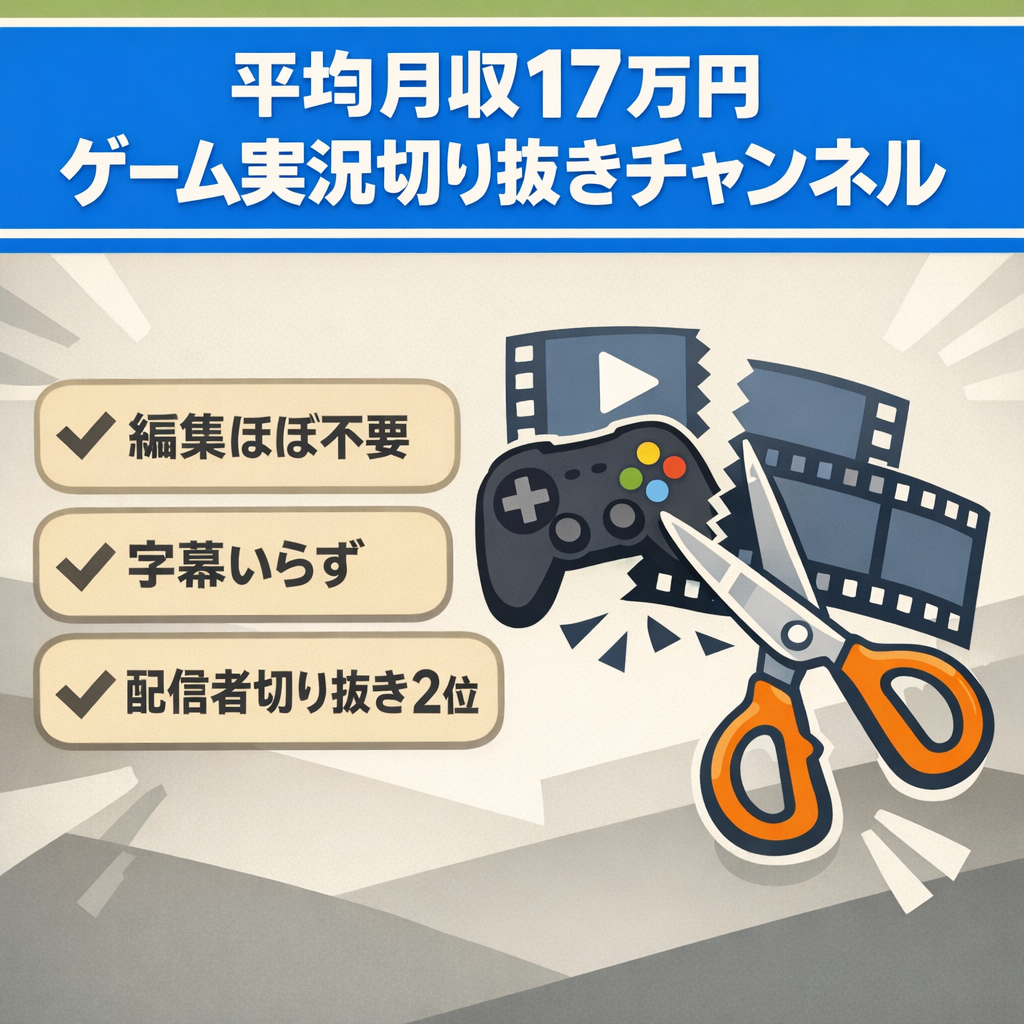 【平均月収17万円】【編集ほぼ必要なし】ゲーム実況切り抜きチャンネル運営