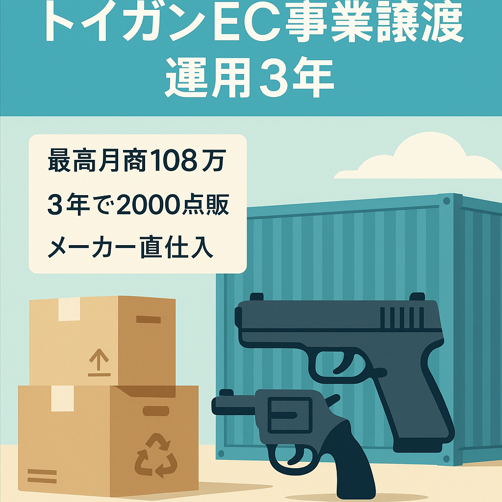 3年運用【最高月商108万円】※2021年8月時・トイガン関連EC事業譲渡・すぐ販売可能。超安定物販。ヤフオク販売、仕入先、輸入ルート、商品画像、モデル画像等全てセット
