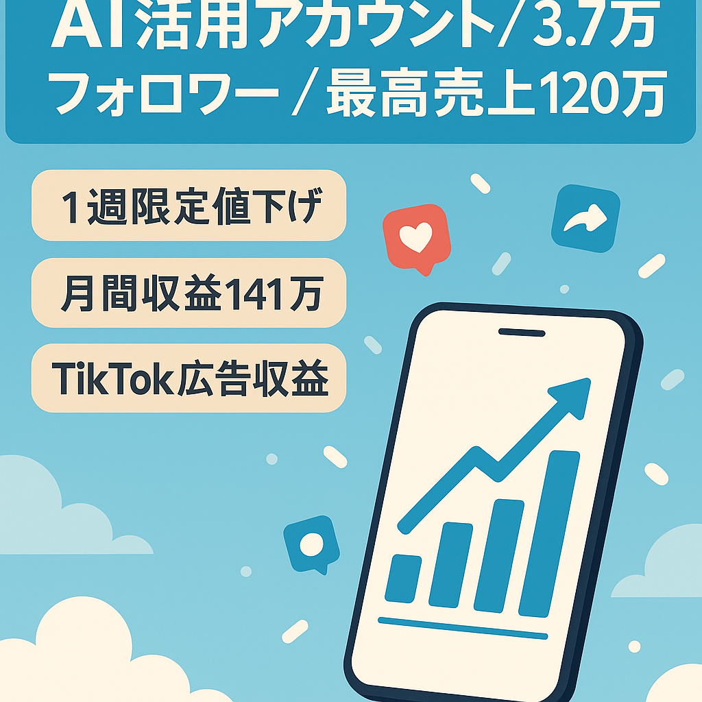 【1週間限定値下げ】【最高売上120万円/月超】フォロワー3.7万人AI活用アカウント