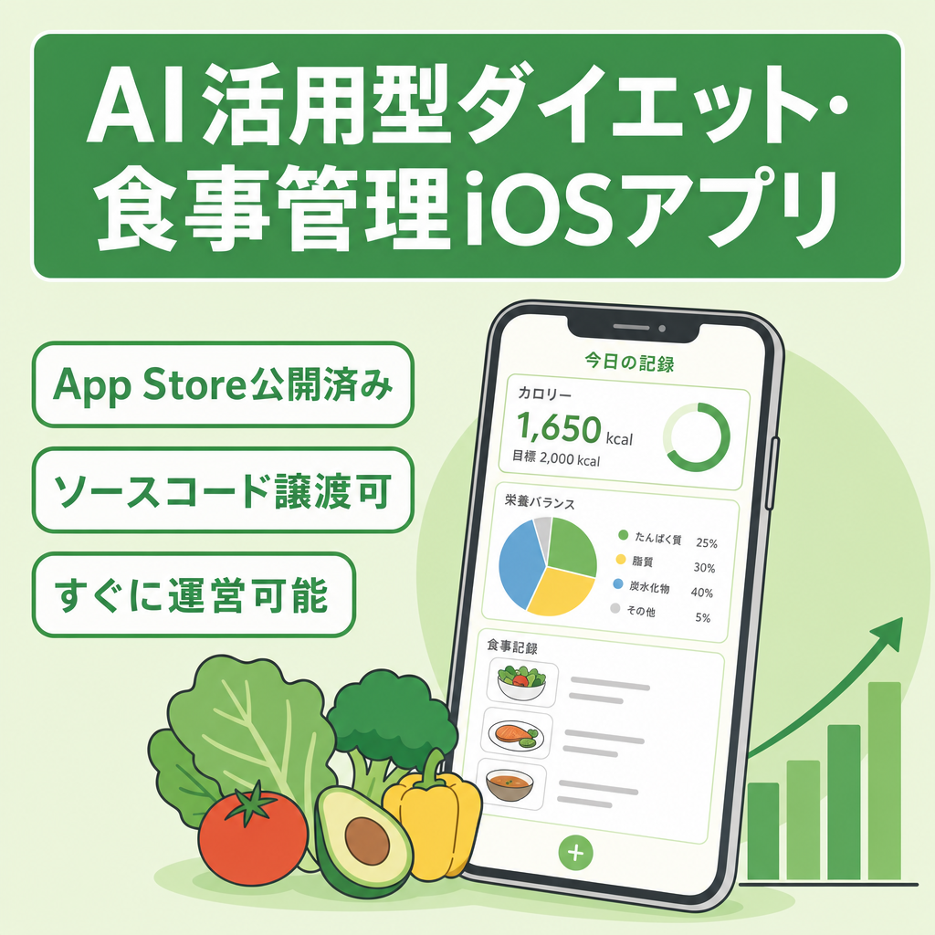 【App Store公開済み】AI活用型ダイエット・食事管理iOSアプリ｜開発済み・譲渡可能