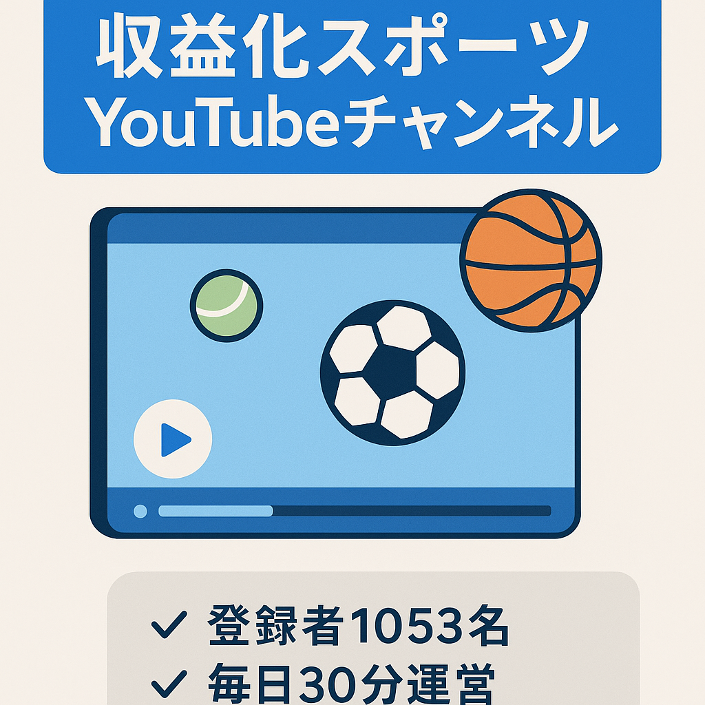 【収益化済み・チャンネル登録者1,053名】今が旬なスポーツジャンル【顔出し不要/属人性なし】1日30分の作業で運営可能！【値段交渉歓迎！】