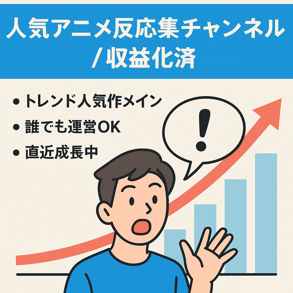 期間限定激安！【人気アニメ反応集・収益化済】属人性無し・直近２８日間右肩上がりで成長中！