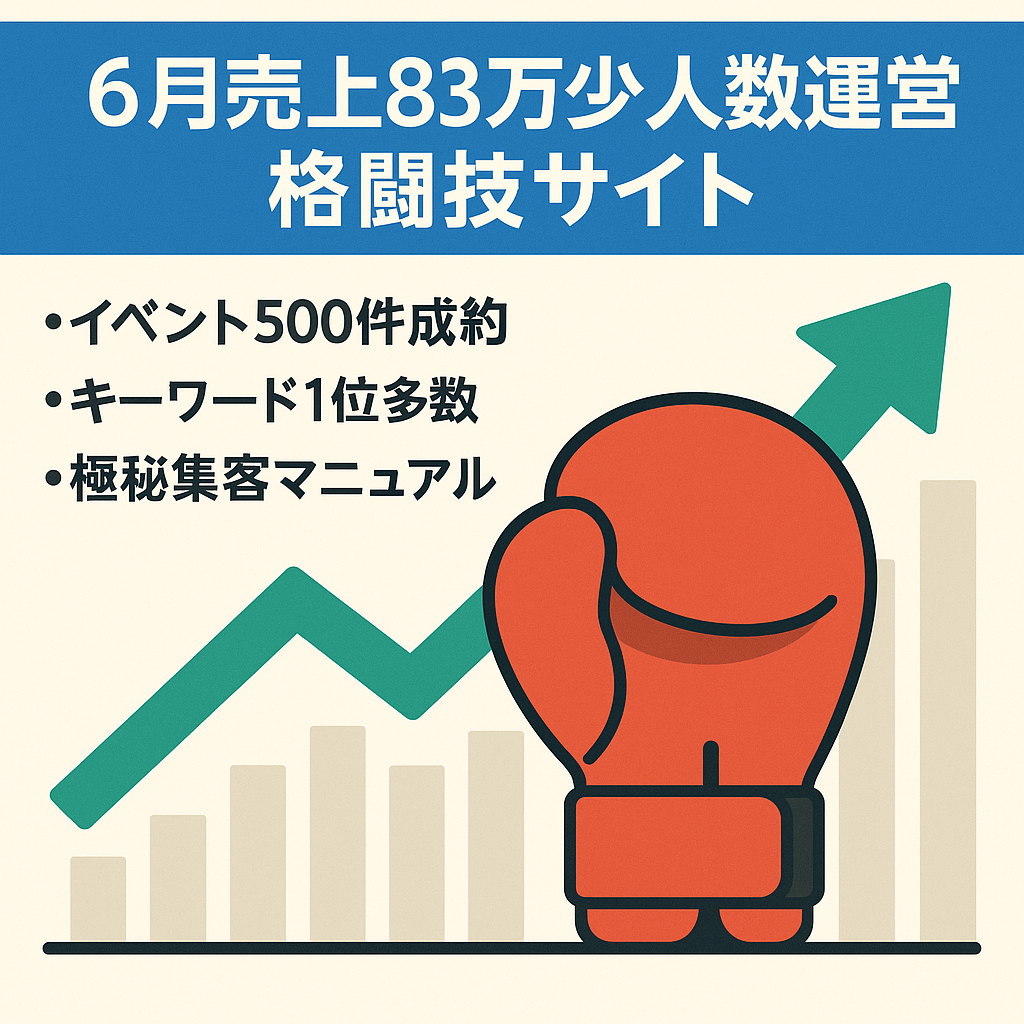 【 6月売上83万】【7/31まで限定掲載】右肩上がり格闘技中心サイト/少人数で達成/極秘マニュアル付き