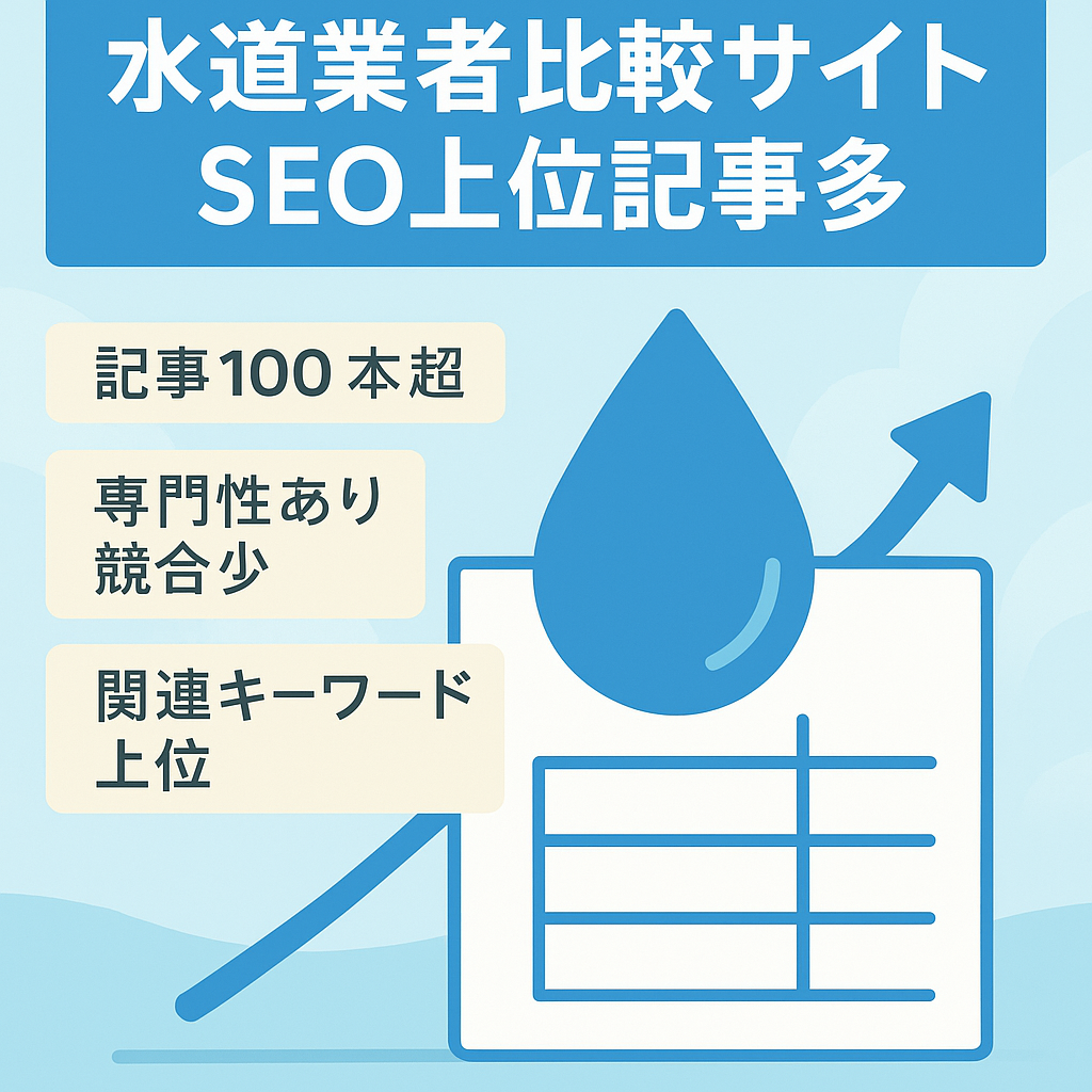 【水道業者比較サイト】SEO上位表示記事あり／水道業者　ランキングで10位以内