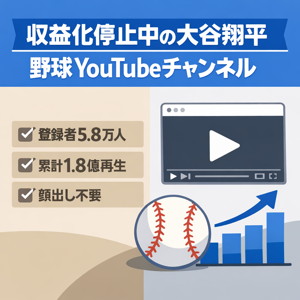訳あり：【登録者5.8万人／累計1.8億再生】野球 大谷翔平 YouTubeチャンネル（現在収益化停止中）