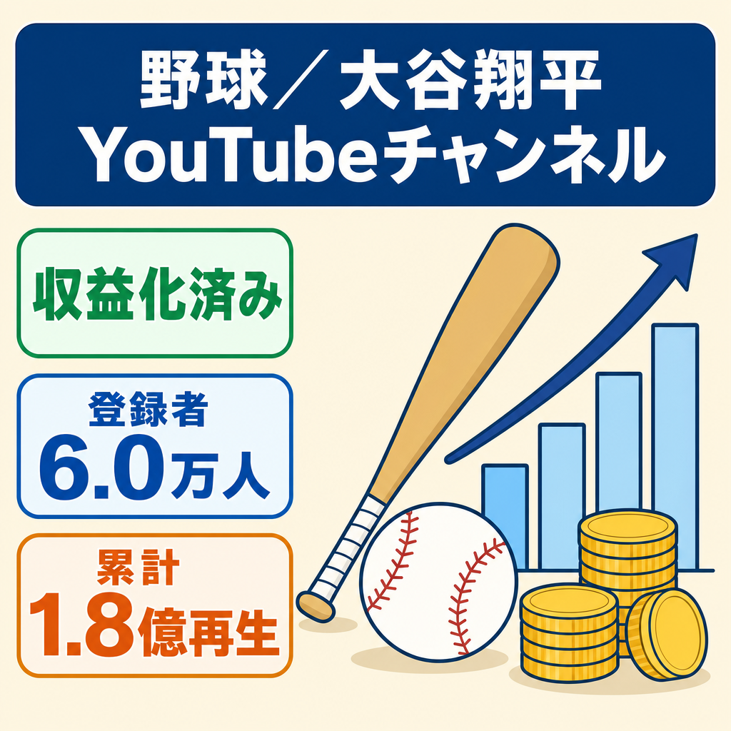 収益化済!!【登録者6.0万人／累計1.8億再生】野球 大谷翔平 YouTubeチャンネル
