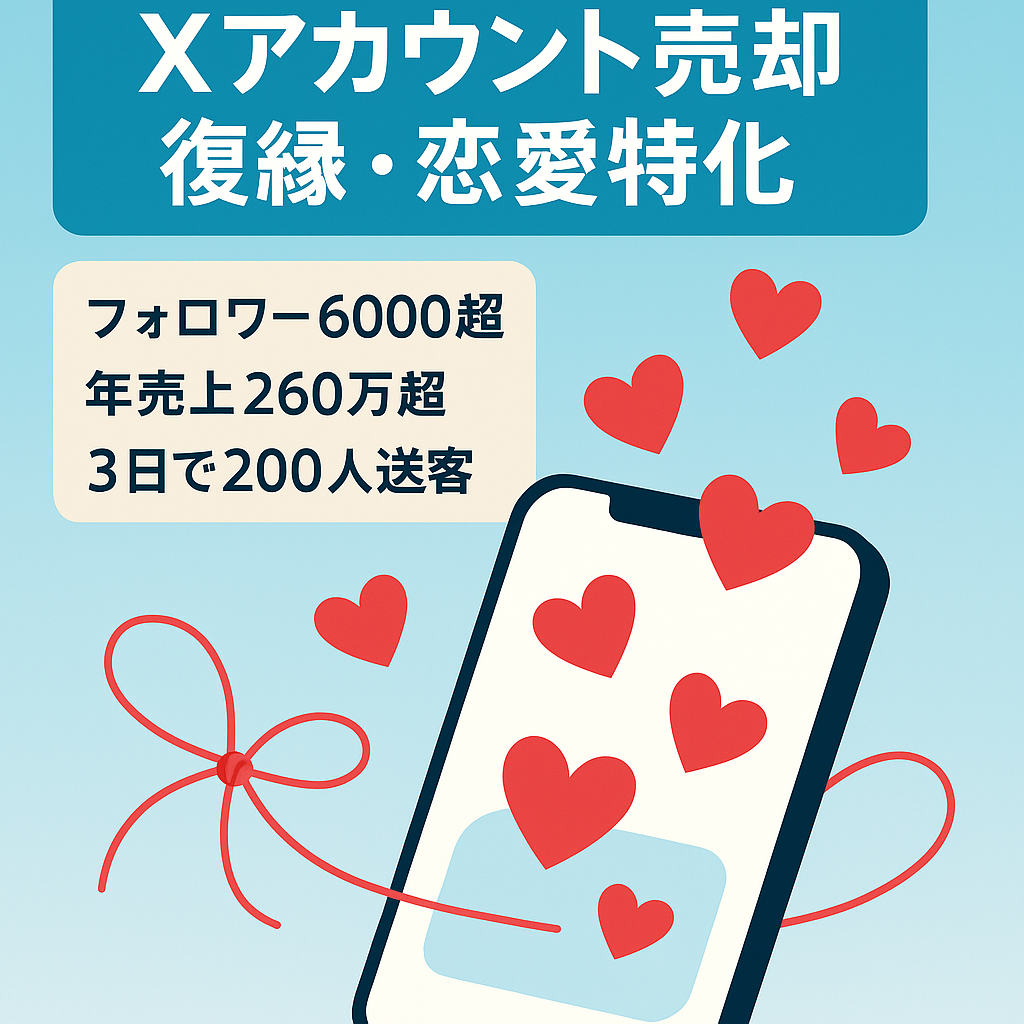 【X(旧Twitter)】復縁系の総フォロワー6000人越え/ 直近1年の売上260万越え/ 復縁や恋愛全般、占いにも送客できるアカウント