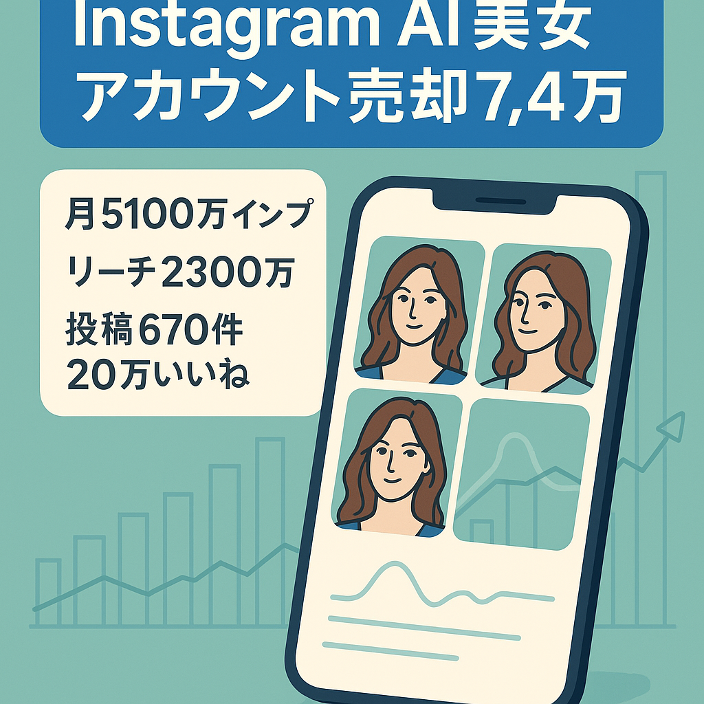 最終値下げ11/11迄【フォロワー7.4万】Instagram AI美女アカウント【月5100万インプ】
