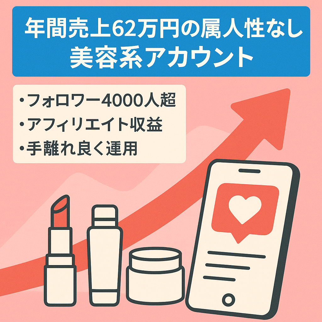 【年間売上62万円/収益化済み/フォロワー4000人以上】属人性なし美容系アカウント