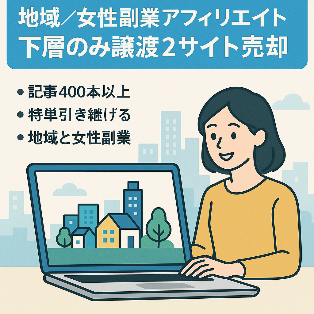 地域サイトと女性の高収入副業のアフィリエイトサイト2サイト【※下層のみ譲渡】