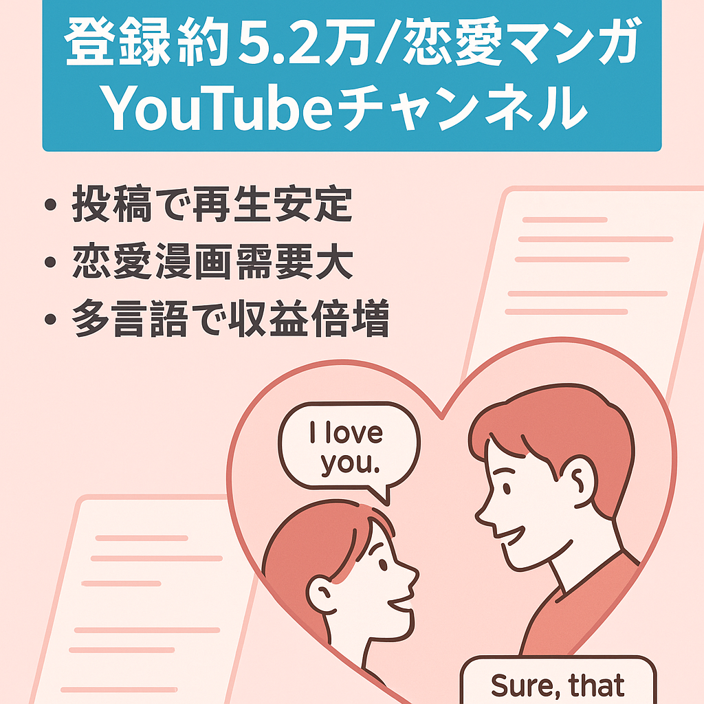 チャンネル登録者51,735人の恋愛マンガチャンネル　英語版展開も可能