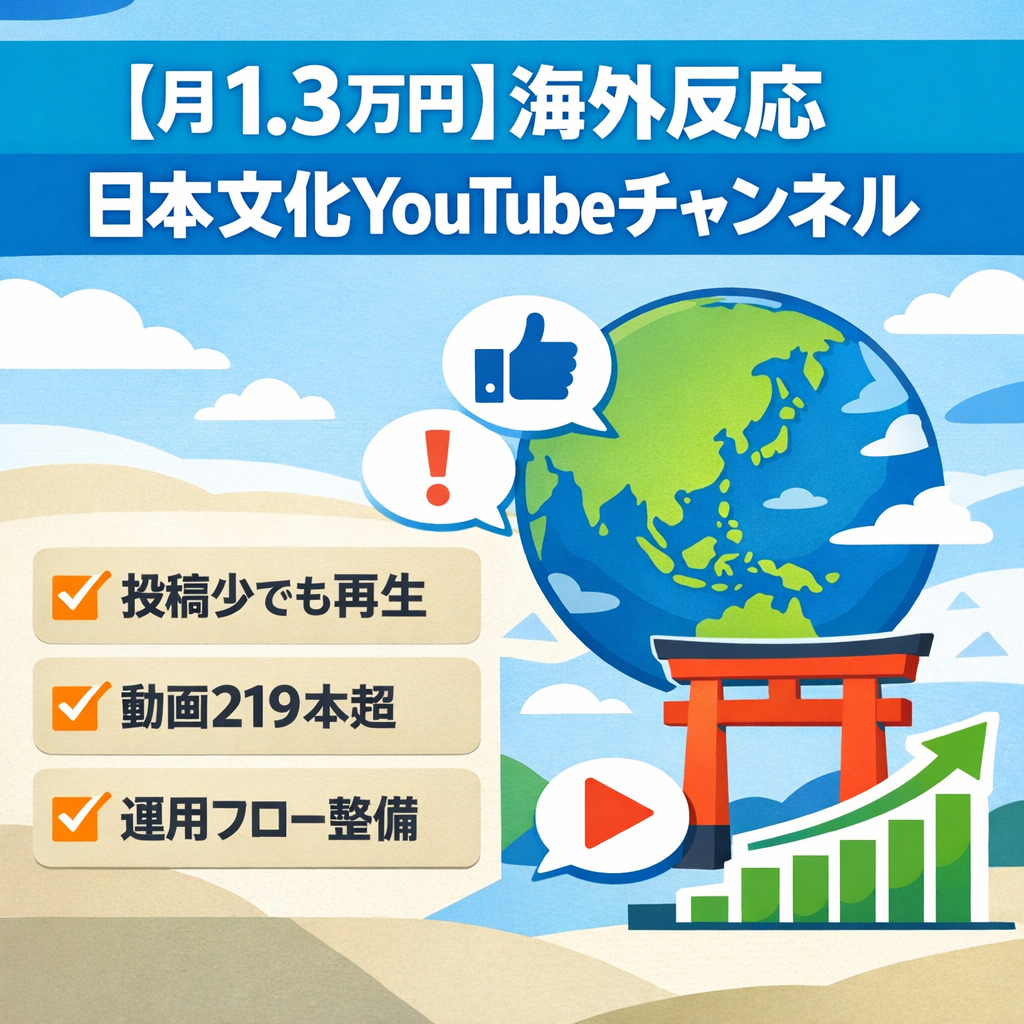 【月1.3万円】海外の反応×日本文化YouTubeチャンネル／投稿減でも再生あり／高RPM