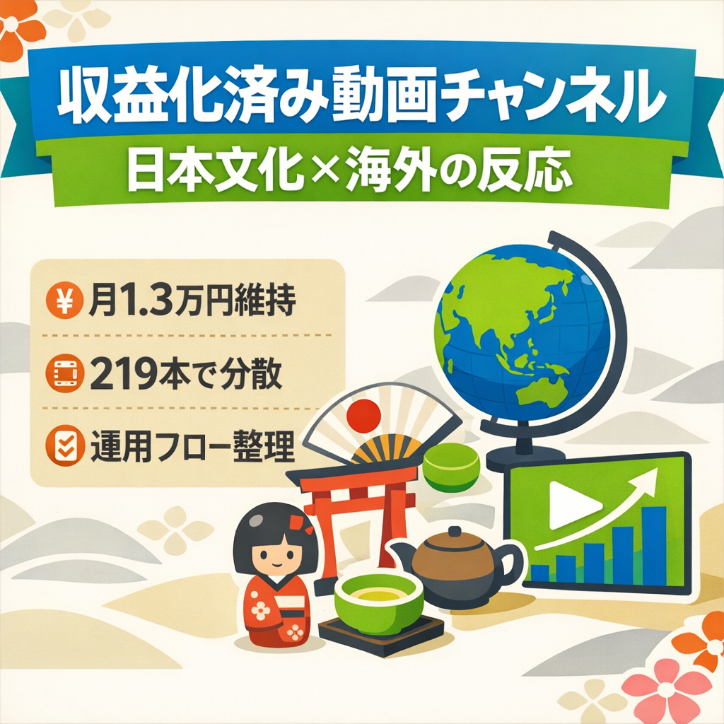 【収益化済み｜投稿減でも維持】月1.3万円 / 海外流入 / 日本文化×海外の反応