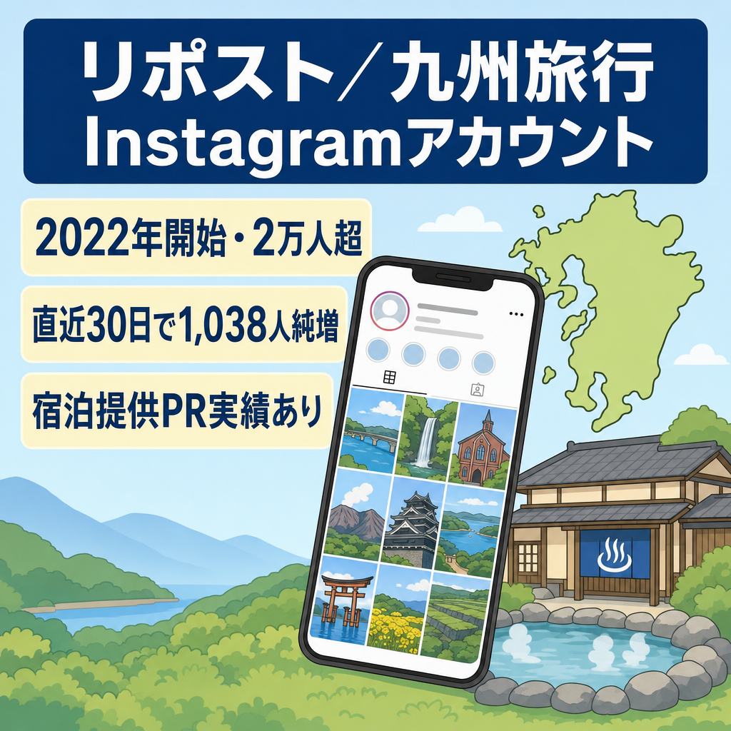 リポスト：【2022年から運用・2万人超】直近30日で1,038人純増／宿泊案件実績のある九州旅行Instagram