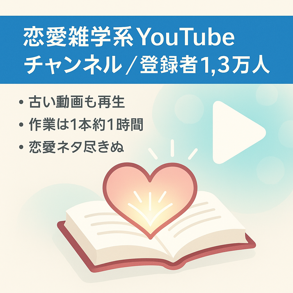※値下げ【収益化済 / 非属人Youtube登録者1.3万人】恋愛雑学系Youtubeチャンネル