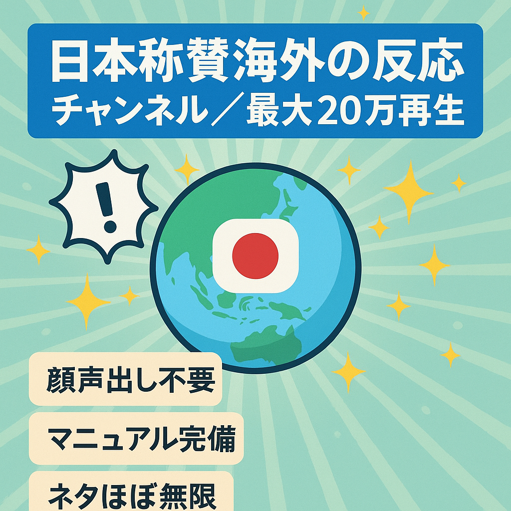 【最大20万再生・マニュアルあり・属人性無し】日本称賛系海外の反応チャンネル