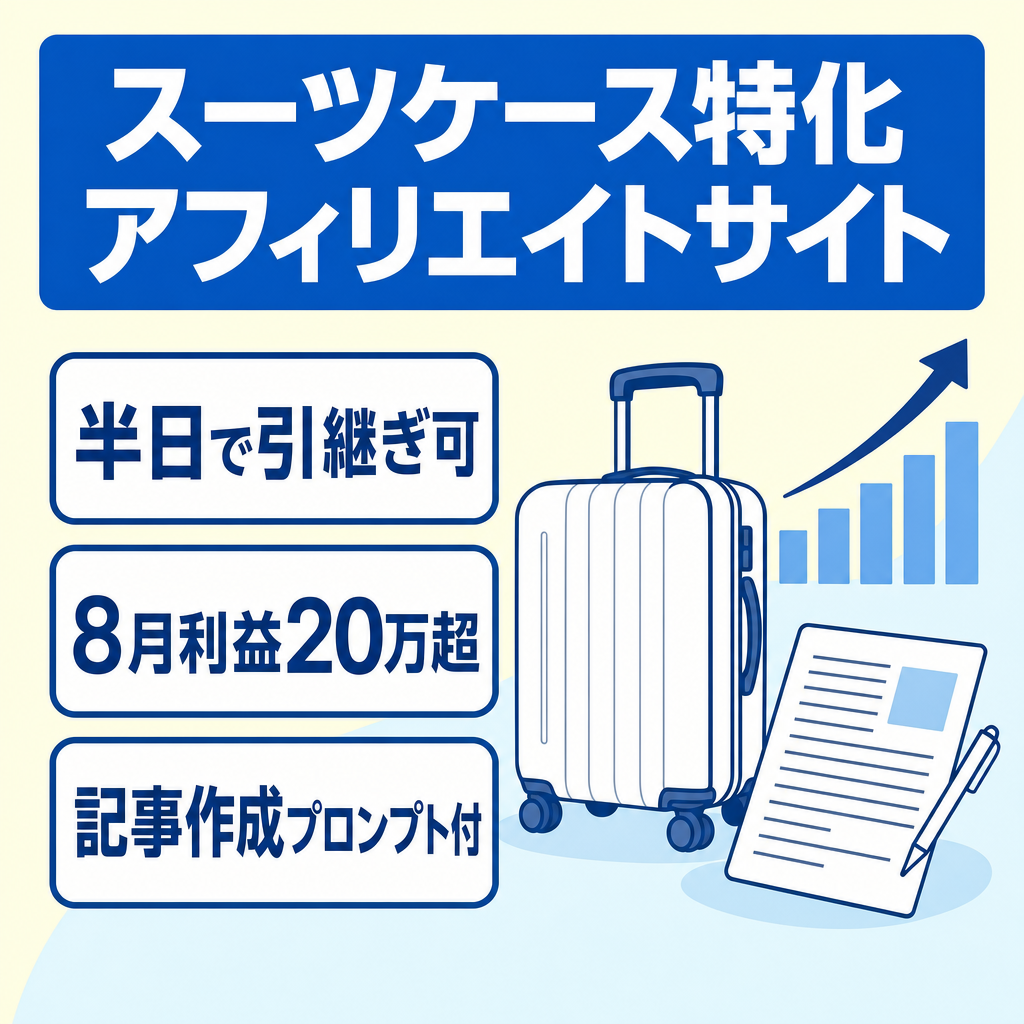 【半日引継ぎ/属人性なし】新規記事ゼロで経由売上げ430万突破！1記事15分のスーツケースサイト