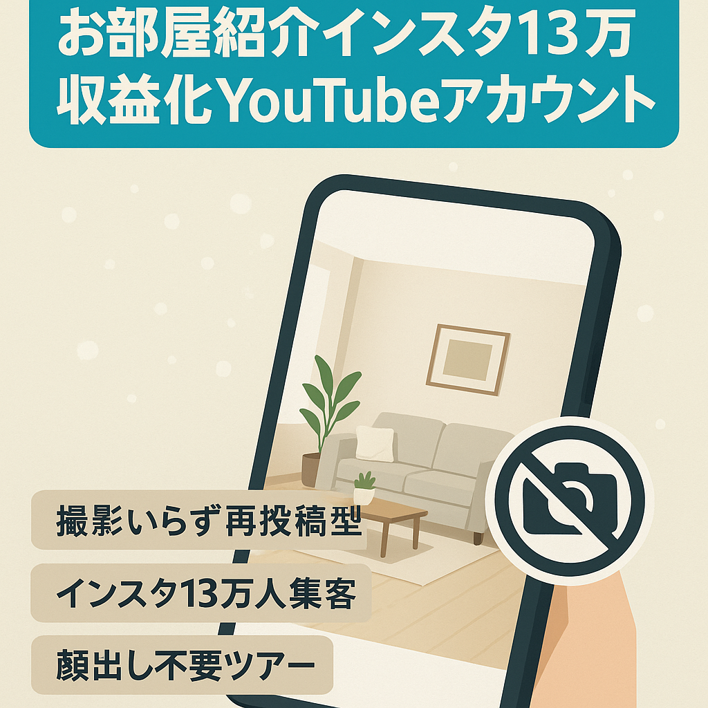 13万人フォロワーお部屋紹介Instagramアカウント＋収益済youtubeアカウントセット