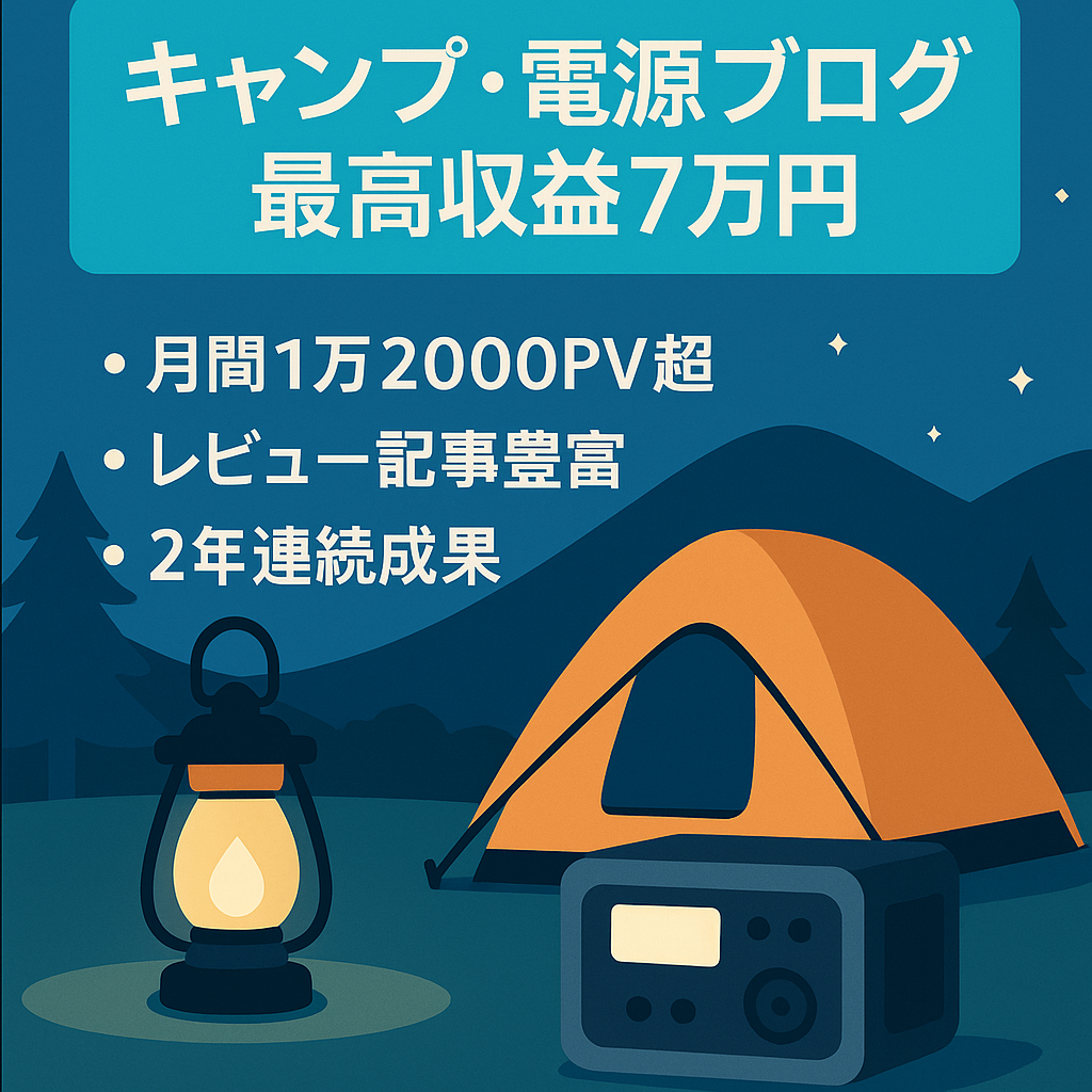 【月間最高収益7万円/12,000PV以上】キャンプ、アウトドア、ポータブル電源特化ブログ