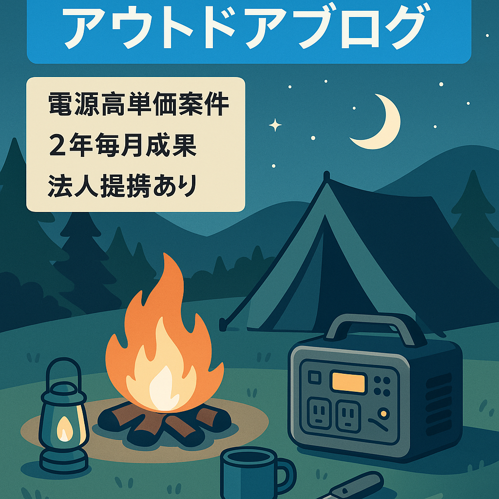【月間最高収益7万円/12,000PV以上/企業提携あり】キャンプ、アウトドア、ポータブル電源特化ブログ