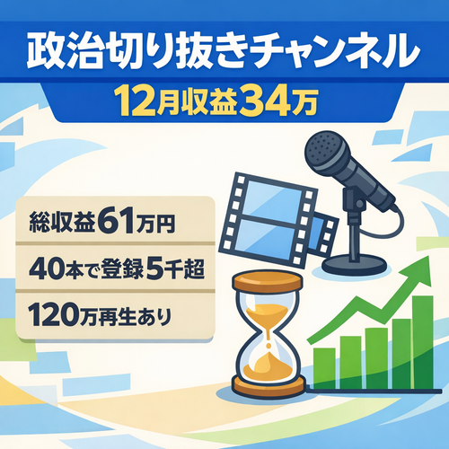 【格安】総収益61万円/12月収益34万円投稿数48本/政治切り抜きch長尺