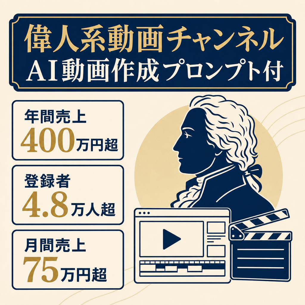 【年間売上400万円超実績】偉人系チャンネル月収20～30万円以上｜登録48,000人超え！AIによる動画作成・プロンプト付
