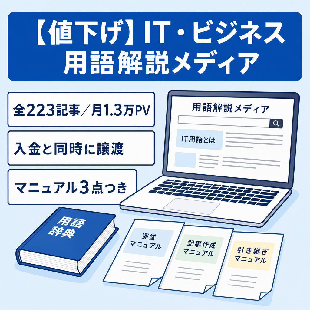 【値下げ・月1.3万PV・全223記事】IT・ビジネス用語解説メディア｜入金と同時に譲渡・マニュアル3点つき