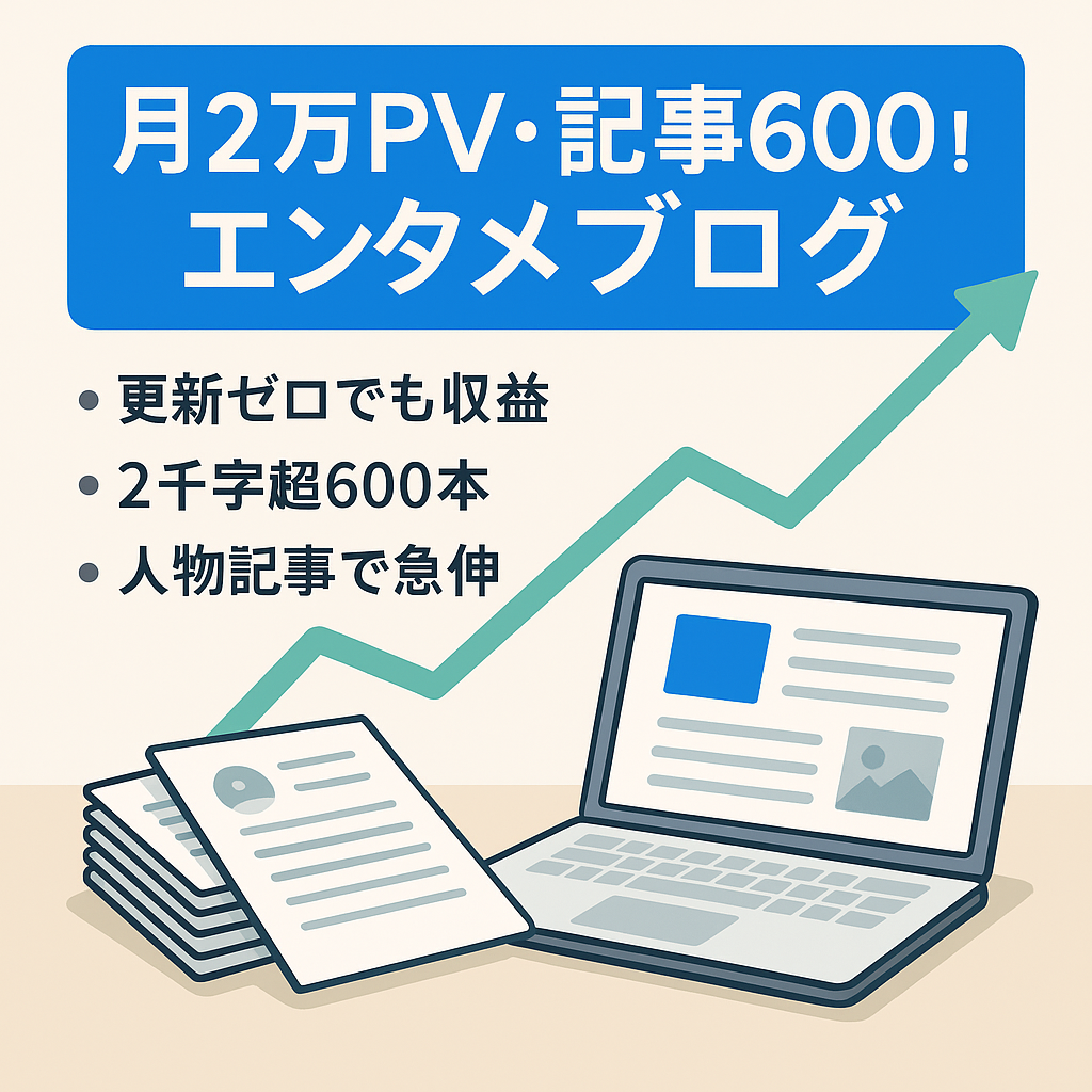 【月2万PV・収益1万維持】記事600以上！エンタメ系ブログ