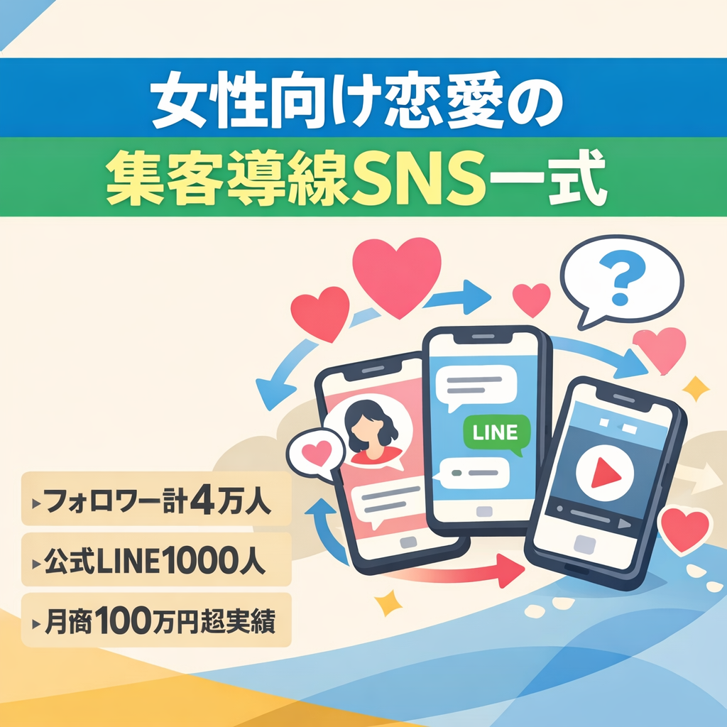 女性向け恋愛集客導線一式｜IG1.3万人・TikTok2.5万人・LINE1000人・Threads2200人