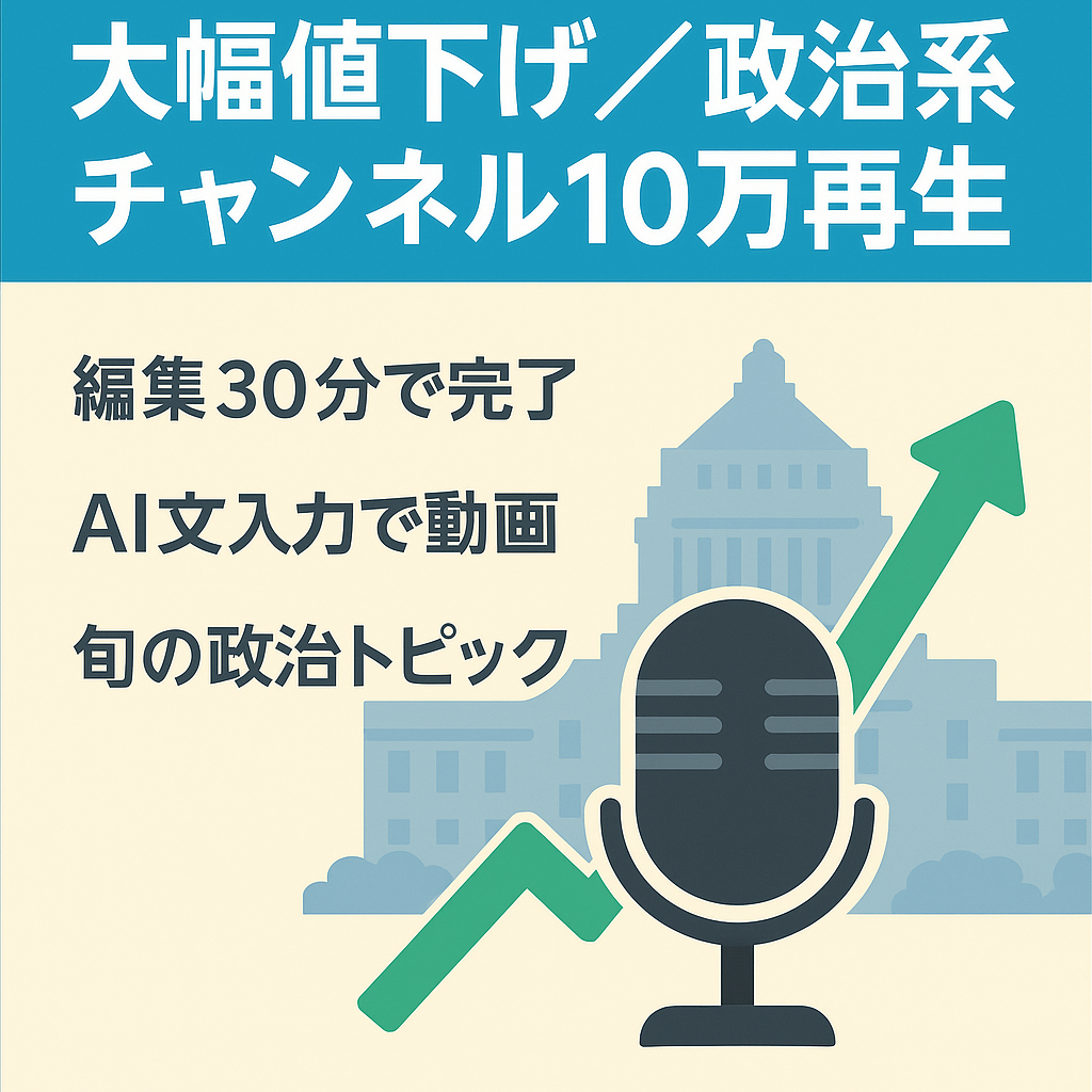 【大幅値下げ】1〜3分程度の動画で10万再生以上獲得！今熱い政治系チャンネル！編集は1日30分程度！