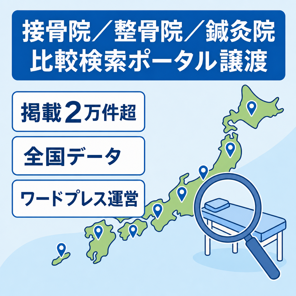 【掲載数20,000件超え！！！】全国の「接骨院/整骨院/鍼灸院」の比較・検索情報ポータルサイトを譲渡します！