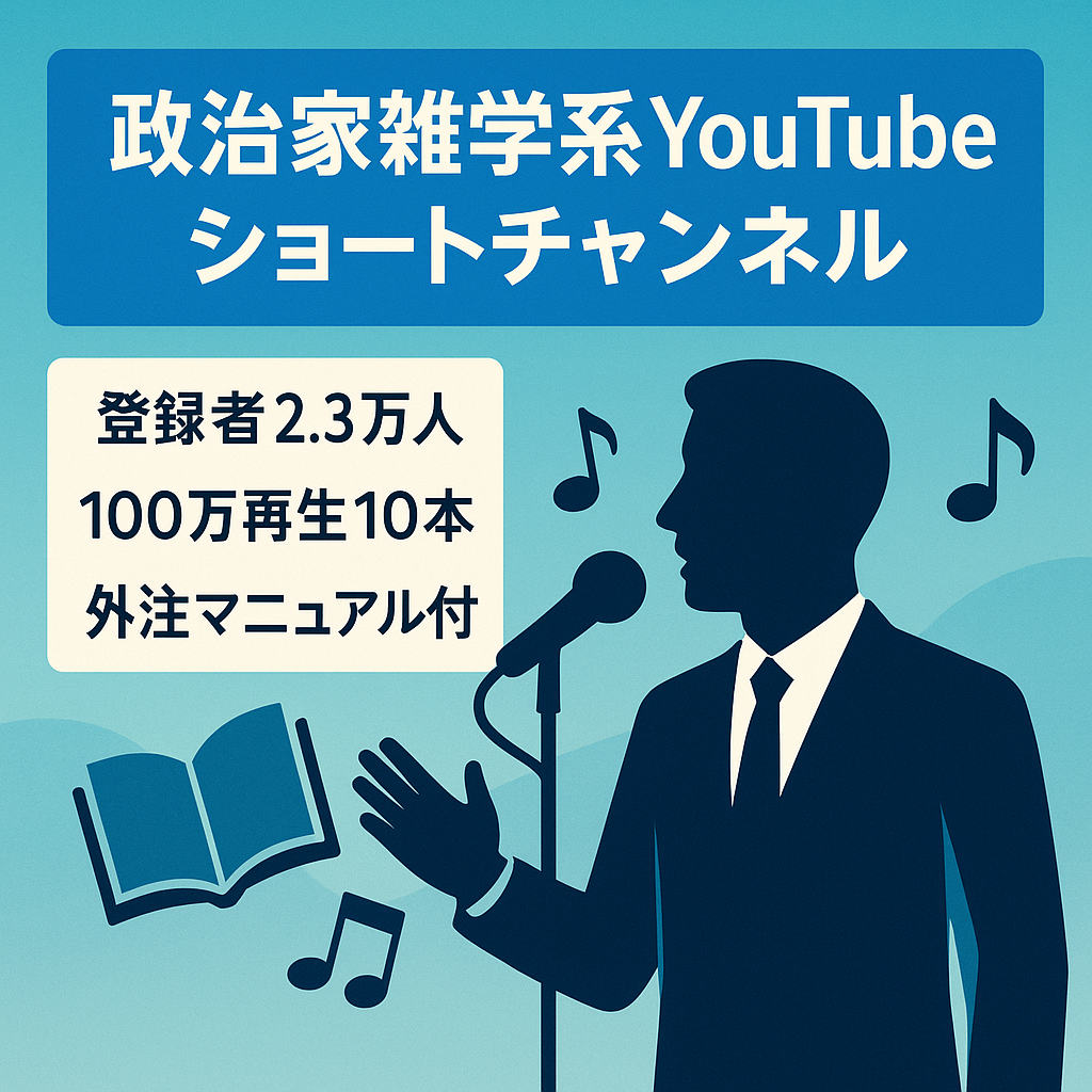 【直近月収15.9万】政治家の雑学系Youtubeショートチャンネル／属人性なし・外注可・マニュアル譲渡【登録者数2.3万人】