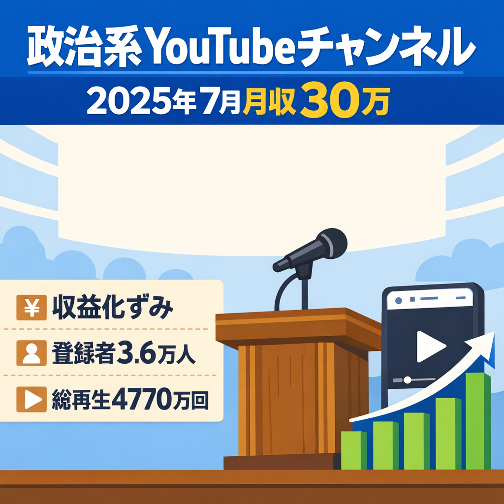 【収益化済】非属人/登録者3.6万人超え！2025年7月に月収約30万円！政治系YouTubeショート動画チャンネル