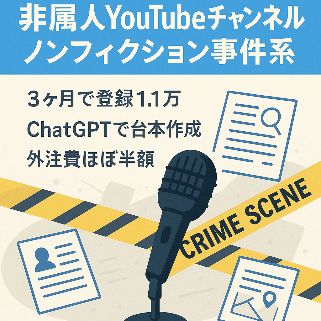 【開始3ヶ月で登録者11,000人】非属人YouTubeチャンネル / 台本ChatGPTで効率化 / ノンフィクション事件系なのでネタ切れの心配なし